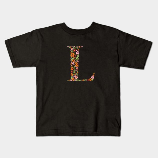 Retro Floral Letter L Kids T-Shirt by zeljkica